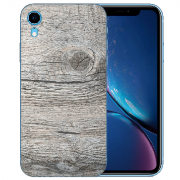 TPU Handy Hülle für iPhone XR Silikon mit Fotodruck Holzoptik Grau