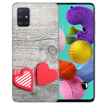 LG K42 Schutzhülle Silikon TPU Handy Hülle mit Bilddruck Herzen auf Holz