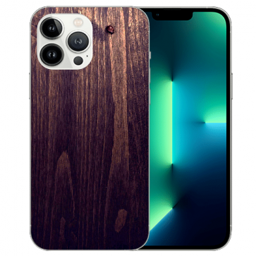 Silikon Schutzhülle TPU Cover Case Holzoptik Dunkelbraun Fotodruck für iPhone 14 Pro