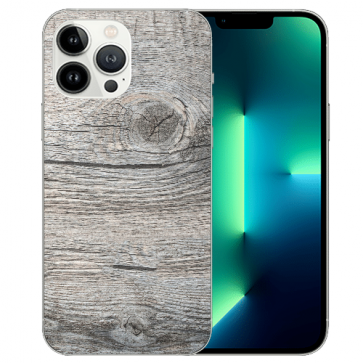 Silikon Schutzhülle TPU Cover Case Etui Holzoptik Grau Fotodruck für iPhone 14 Pro