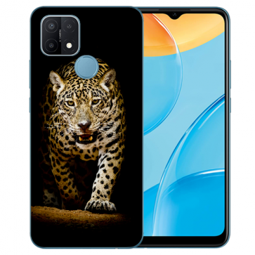 Oppo A15 Silikon TPU Handy Hülle mit Fotodruck Leopard bei der Jagd