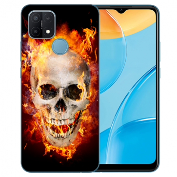 Oppo A15 Silikon TPU Handy Tasche Hülle mit Fotodruck Totenschädel Feuer Oppo A15 Silikon TPU Handy Tasche Hülle mit Fotodruck Totenschädel Feuer