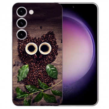Foto Handy Hülle Silikon Fotohülle Bilddruck Kaffee Eule für Samsung Galaxy S24 (5G) Etui Foto Handy Hülle Silikon Fotohülle Bilddruck Kaffee Eule für Samsung Galaxy S24 (5G) Etui