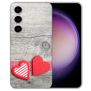 Individuelle Handy Hülle Bilddruck Herzen auf Holz für Samsung Galaxy S25 Cover Case