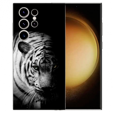 Schutzhülle Silikon TPU Cover Case Foto Hülle Tiger Schwarz Weiß für Samsung Galaxy S24 Ultra Schutzhülle 