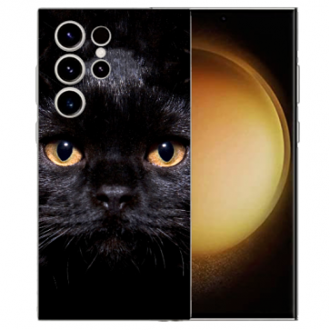 Silikon Schutzhülle Hülle TPU Cover Case Foto Hülle Schwarz Katze für Samsung Galaxy S24 Ultra Etui