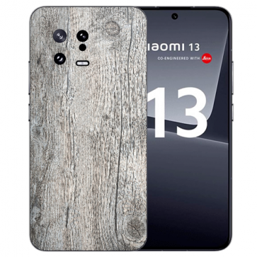 Silikon Cover mit Eigene Foto  für Xiaomi 13 (5G) Holzoptik Grau