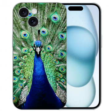 Schutzhülle TPU Cover Case mit Fotodruck Pfau für iPhone 15 Plus Back 