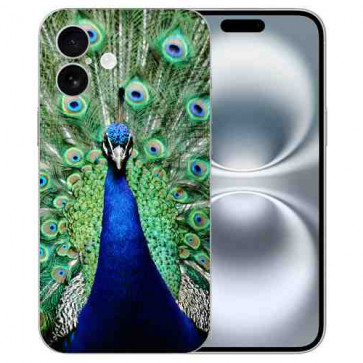 Schutzhülle Silikon Handy Hülle für iPhone 16 TPU Cover Case Pfau Fotodruck Etui