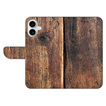 Handyhülle Tasche für iPhone 16 Plus mit Fotodruck Holzoptik Cover Case