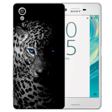 Sony Xperia XA Ultra TPU Hülle mit Fotodruck Leopard mit blauen Augen