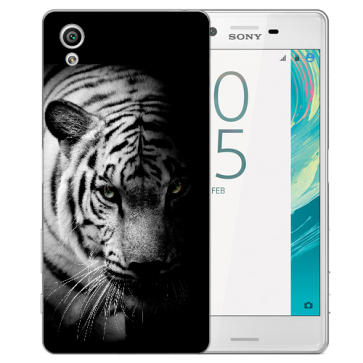 Sony Xperia XA Silikon TPU Hülle mit Foto Druck Tiger Schwarz Weiß