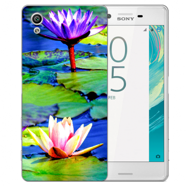 Sony Xperia X Silikon Tasche Cover Case mit Fotodruck Lotosblumen