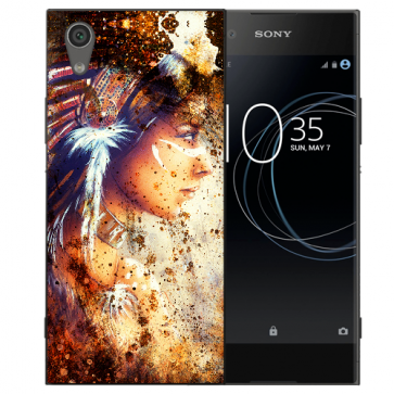 Sony Xperia L1 Silikon TPU Handy Hülle mit Indianerin Porträt Bild Druck
