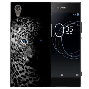 Sony Xperia L1 TPU Silikon Handyhülle mit Bilddruck Leopard mit blauen Augen 