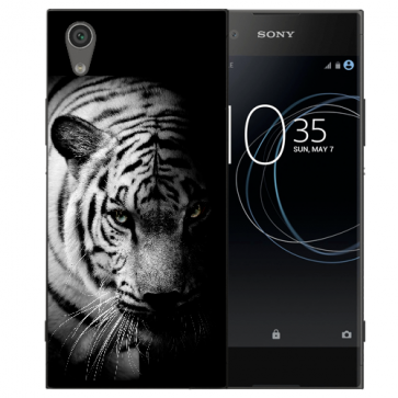 Sony Xperia XA1 Silikon Handy Hülle mit Fotodruck Tiger Schwarz Weiß