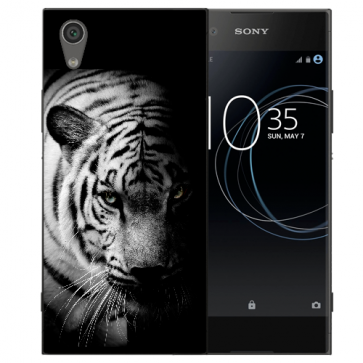 Sony Xperia L1 TPU Silikon Handyhülle mit Bilddruck Tiger Schwarz Weiß 