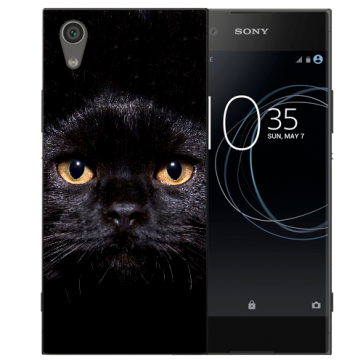 Sony Xperia XA1 Silikon Schutzhülle TPU Hülle mit Fotodruck Schwarz Katze
