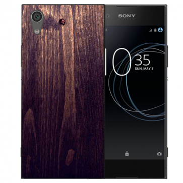 TPU Handy Hülle für Sony Xperia L1 mit Bild Druck HolzOptik Dunkelbraun 