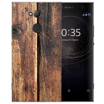 Sony Xperia L2 Handy Hülle Silikon TPU mit Fotodruck HolzOptik