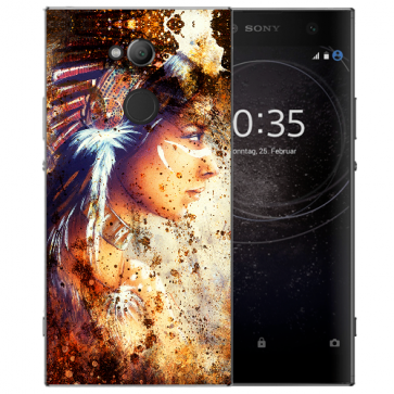 Sony Xperia XA2 Ultra Silikon TPU Hülle mit Bilddruck Indianerin Porträt