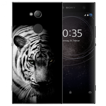 Sony Xperia L2 Handy Hülle TPU mit Bilddruck Tiger Schwarz Weiß Etui