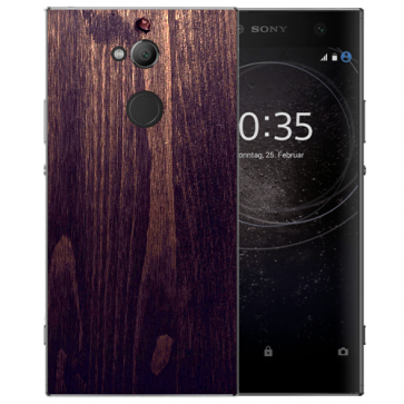 Sony Xperia L2 Handy Hülle TPU mit Fotodruck HolzOptik Dunkelbraun