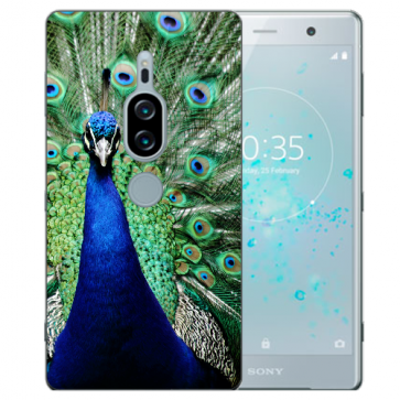 Silikon Hülle TPU mit Fotodruck Pfau Sony Xperia XZ2 Premium Etui