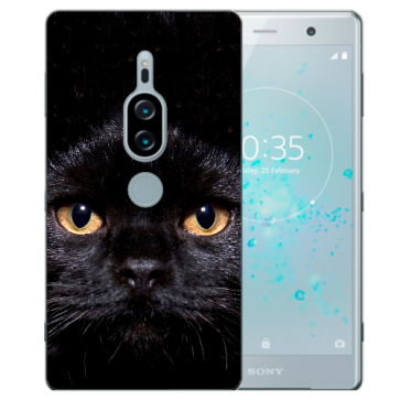 Silikon Hülle TPU mit Fotodruck Schwarz Katze Sony Xperia XZ2 Premium