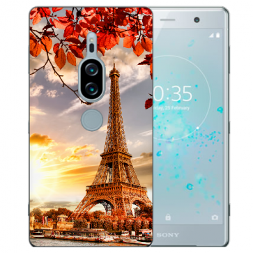 Sony Xperia XZ2 Premium Silikon Hülle TPU mit Eiffelturm Fotodruck 