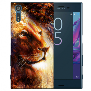 Sony Xperia XZ Silikon TPU Handy Hülle mit Fotodruck LöwenKopf Porträt 