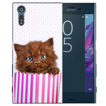 Sony Xperia XZ Silikon TPU Handy Hülle mit Fotodruck Kätzchen Braun 