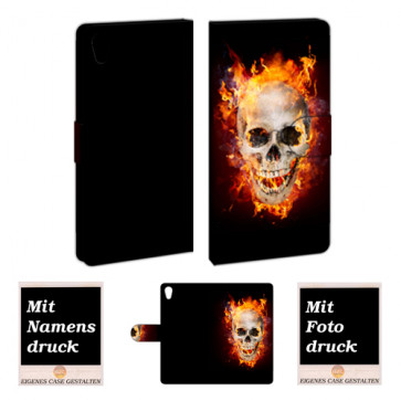 Sony Xperia Z4 Handy Tasche mit Totenschädel - Feuer Bild Druck 