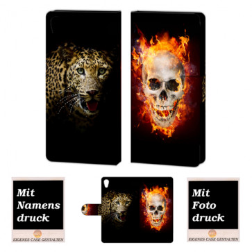 Sony Xperia Z5 Handy Tasche Hülle mit Bild Druck Totenschädel - Tiger