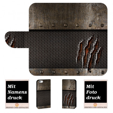 iPhone 7 Handyhülle Tasche mit Tür Monster Metall + Fotodruck Etui