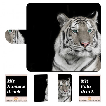 Motorola Moto E5 Plus Handyhülle Tasche mit Tiger + Fotodruck Text 