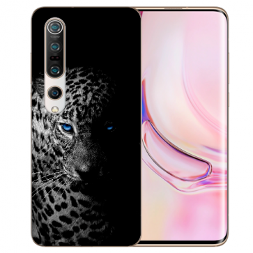 Xiaomi Mi 10 Pro Silikon Hülle mit Fotodruck Leopard mit blauen Augen 