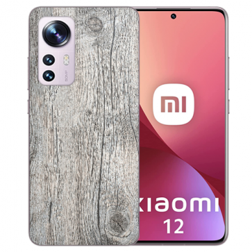 Silikoncover Case TPU für Xiaomi 12 (5G) Holzoptik Grau Bilddruck 