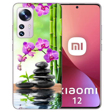 TPU Handy Schale Bilddruck Orchidee Bambus und Basaltsteine für Xiaomi 12 (5G) 