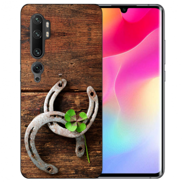 Silikon TPU Hülle für Xiaomi Mi CC9 Pro mit Fotodruck Holz hufeisen