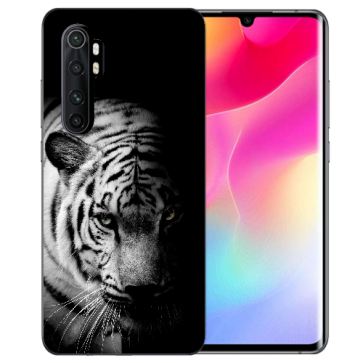 Xiaomi Mi Note 10 Lite Silikon TPU Hülle mit Tiger Schwarz Weiß Bilddruck 