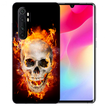 Xiaomi Mi Note 10 Lite Silikon TPU Hülle mit Bilddruck Totenschädel Feuer