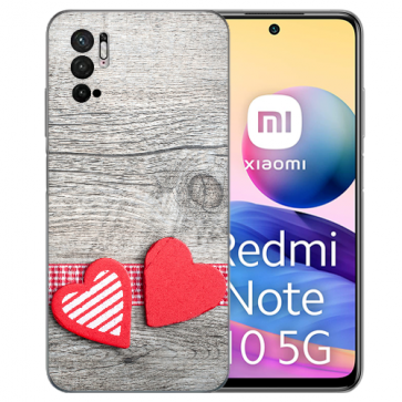 Schutzhülle TPU für Xiaomi Redmi Note 10 5G Fotodruck Herzen auf Holz