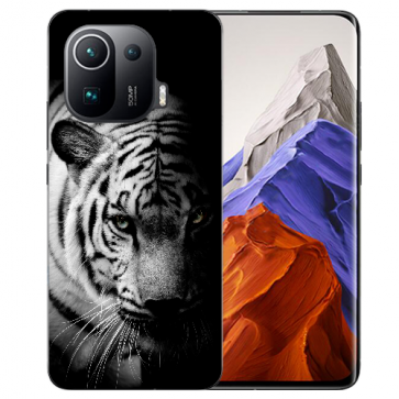 Xiaomi Mi 11 Pro Handy Hülle Silikon TPU mit Fotodruck Tiger Schwarz Weiß