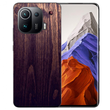 Xiaomi Mi 11 Pro Handy Hülle Silikon TPU mit Fotodruck Holzoptik dunkelbraun