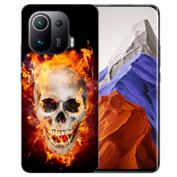 Xiaomi Mi 11 Pro Handy Hülle Silikon TPU mit Totenschädel Feuer Fotodruck