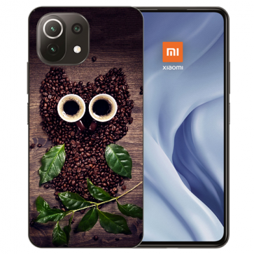 Handy Hülle Silikon TPU für Xiaomi Mi 11 mit Fotodruck Kaffee Eule