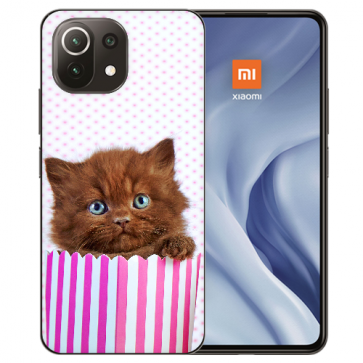 Handy Hülle Silikon TPU für Xiaomi Mi 11 Lite mit Fotodruck Kätzchen Braun 