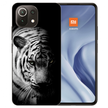 Handy Hülle Silikon TPU für Xiaomi Mi 11 Lite mit Tiger Schwarz Weiß Fotodruck