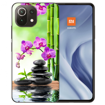 Xiaomi Mi 11 Handy Hülle Silikon TPU mit Bilddruck Orchidee Bambus und Basaltsteine